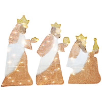 Tres Reyes Magos 2D en beige y marrón con 75 luces LED, vista 3