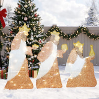 Tres Reyes Magos 2D en beige y marrón con 75 luces LED, vista 1