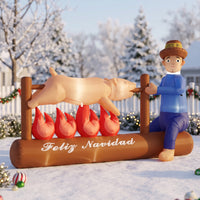 Inflable lechón a la vara con jíbaro Feliz Navidad 8 ft de largo, vista 3