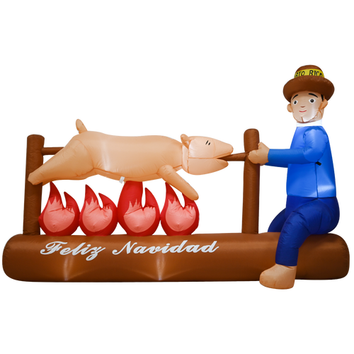 Inflable lechón a la vara con jíbaro Feliz Navidad 8 ft de largo