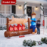 Inflable lechón a la vara con jíbaro Feliz Navidad 8 ft de largo, vista 5