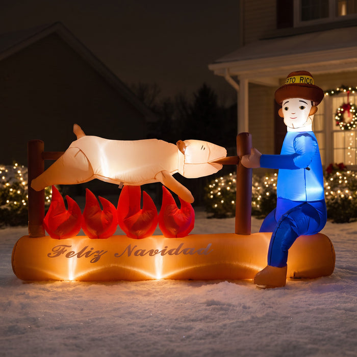 Inflable lechón a la vara con jíbaro Feliz Navidad 8 ft de largo