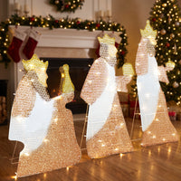 Tres Reyes Magos 2D en beige y marrón con 75 luces LED, vista 4