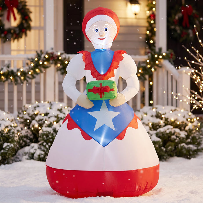 Inflable Sra. Claus boricua con regalo 5 ft