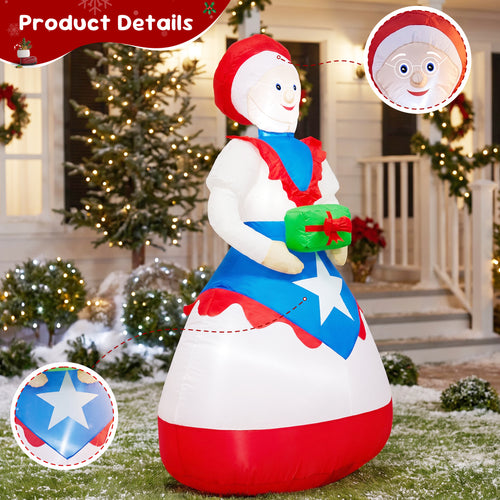 Inflable Sra. Claus boricua con regalo 5 ft