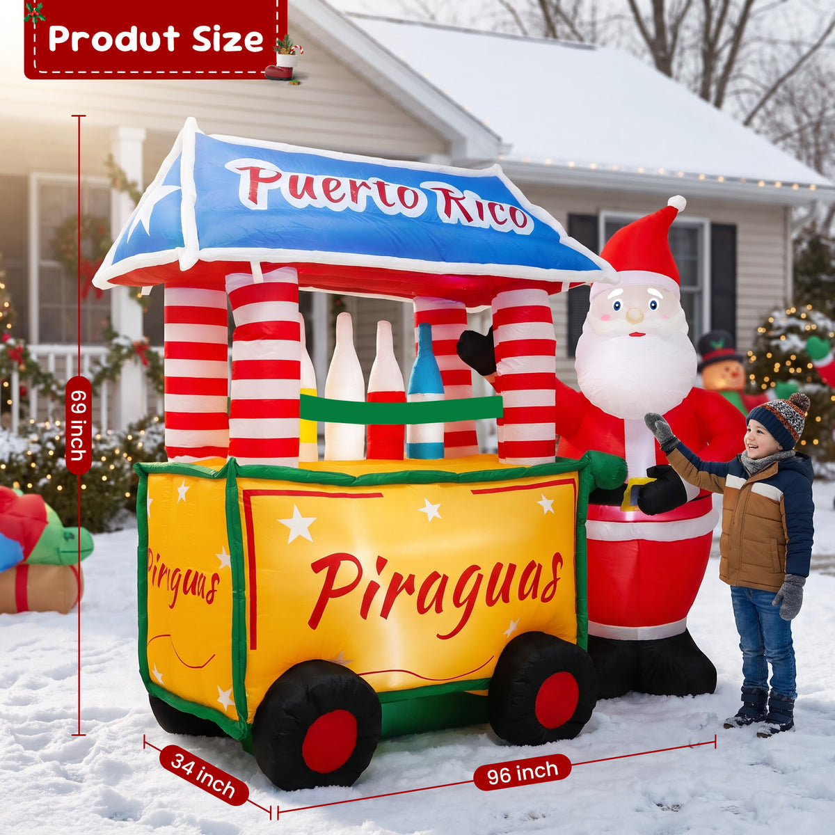 Inflable carro de piragua de Puerto Rico con Santa 6 ft de alto