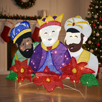 Tres Reyes Magos 2.5D con las pascuas y 105 luces LED 52" de largo, vista 2