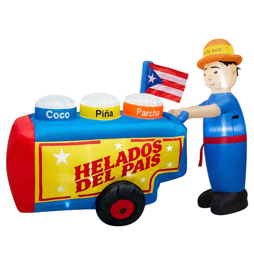 Inflable carrito de helados de nuestro país con sabores típicos de coco, piña y parcha con la persona típica 6 ft de largo