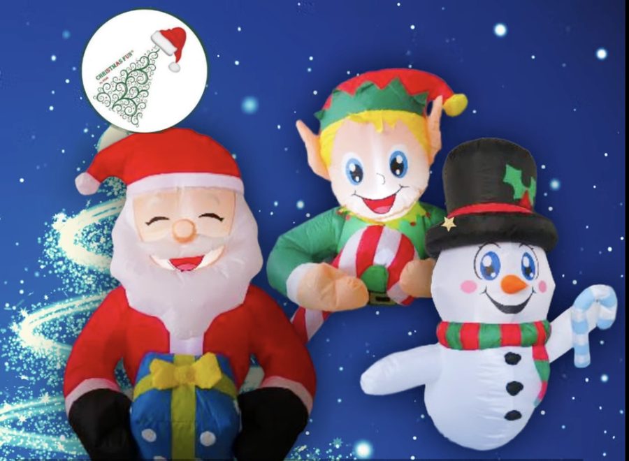 Trío inflable Santa, elfo y muñeco de nieve